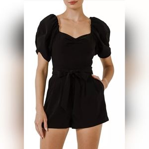 Fashion Nova Black Puff Sleeve Romper Jumpsuit Extra Small